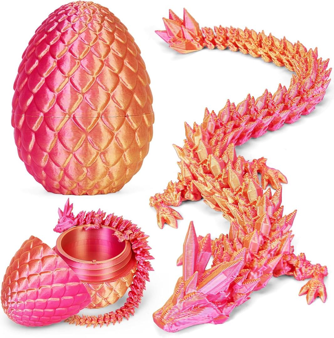 3D Printed Dragon Egg, Cool 3D Printer Articulated Crystal Dragon Toy for Boys Kid Teen, Animals Fidget Toy Dinosaur Eggs for 5-7 4-6 8-12 Year Old Boys Kid Girls(A-Laser Red+Egg)