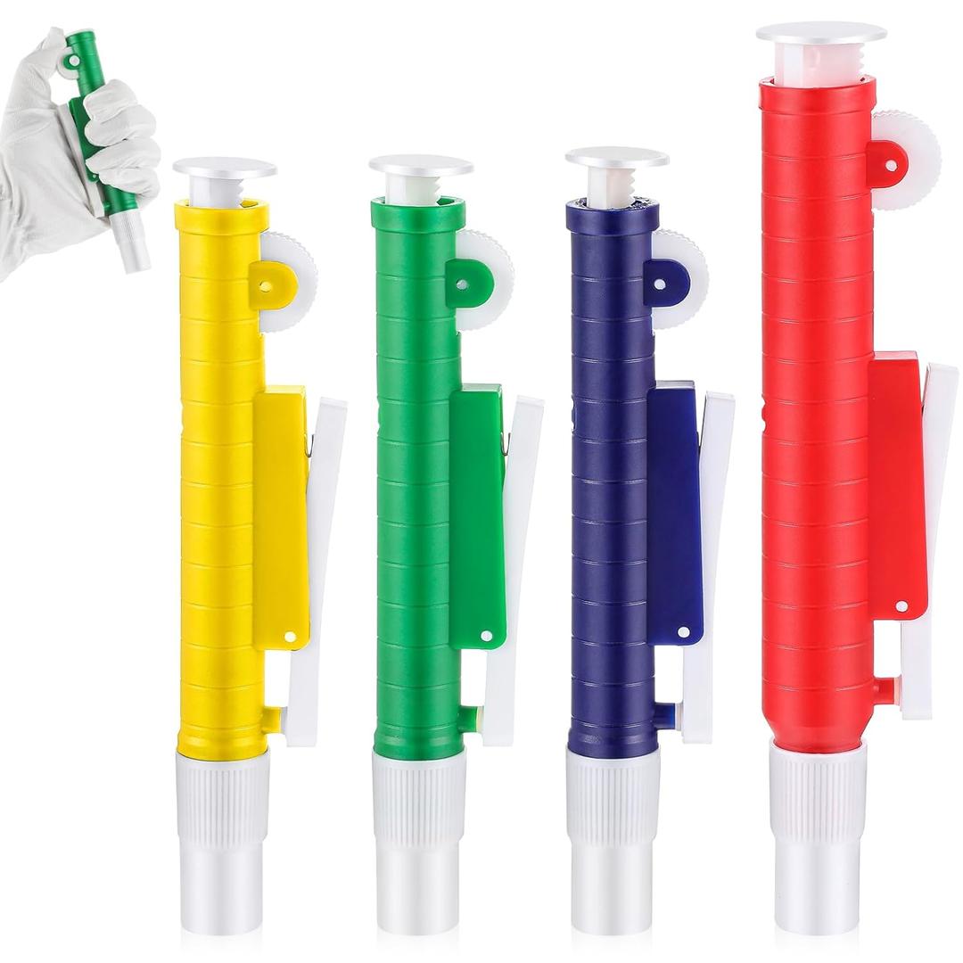 4 Pcs Scientific Pipette Pumps, Lab Pipettes, Fit Plastic or Glass Pipettes (2ml,5ml,10ml,25ml) (Blue,Green,Red,Yellow)