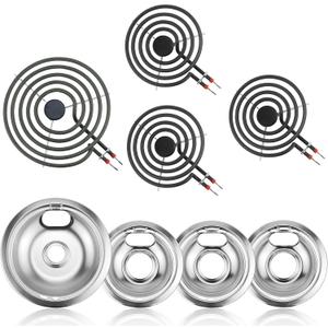 Electric Stove Burner Drip Pans W10196405(8) W10196406(6) Silver+Electric Stove Burner Replacement MP15YA(6") MP21YA(8") Compatible for Whirl-pool Ken-more May-tag Ama-na etc by MIFLUS
