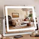 Vanity Mirror with Lights 22"×17", Large LED Makeup Mirror with Light, Smart Touch with 3-Color Lighting, Dimmable, 360° Rotation, Desk Mirror, Vanity Mirror Tabletop (White)