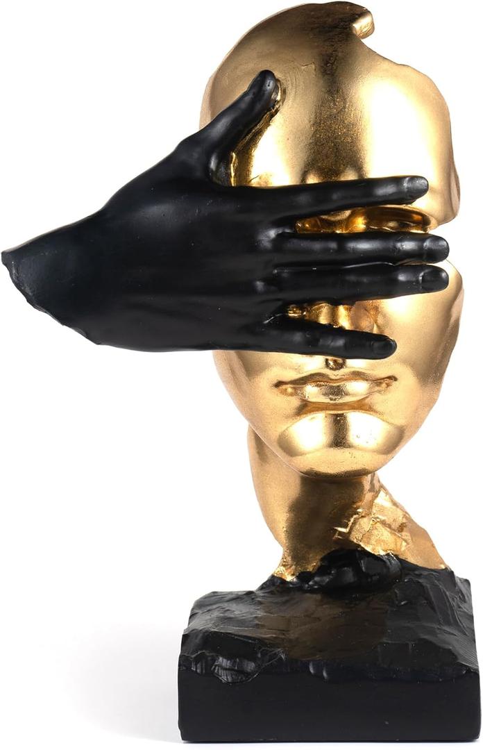 Thinker Statue-Silence is Gold-Abstract Art Figurine Decor - No Hear No See No Speak Modern Home Resin Sculptures Decorative Objects Decor for Home Office Bookshelf Desktop (12" H)