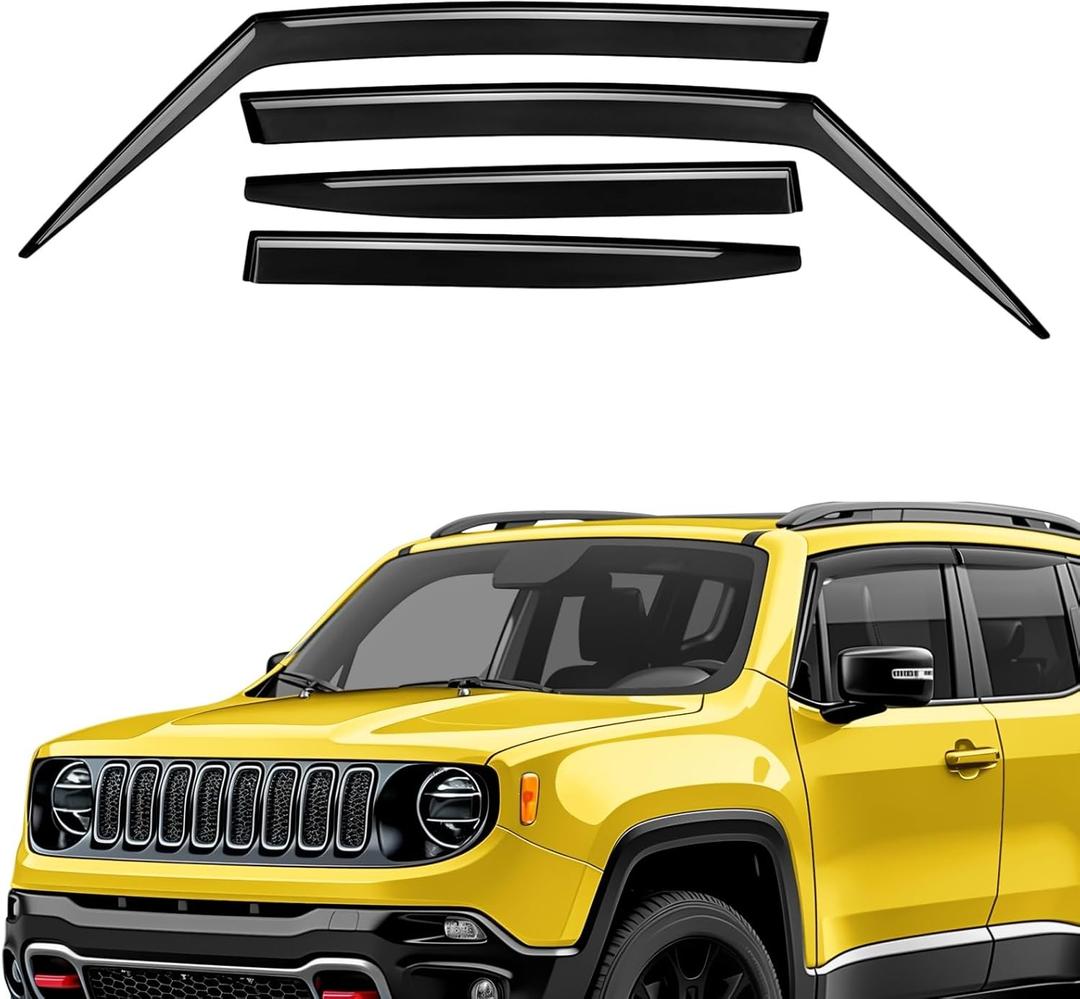 Extra Durable Window Deflectors Tape-On Window Visors Rain Guards Fit for Jeep Renegade 2015-2023, Sun Visors, Wind Vent for Shades, Exterior Car Accessories - 4pcs. AG0768