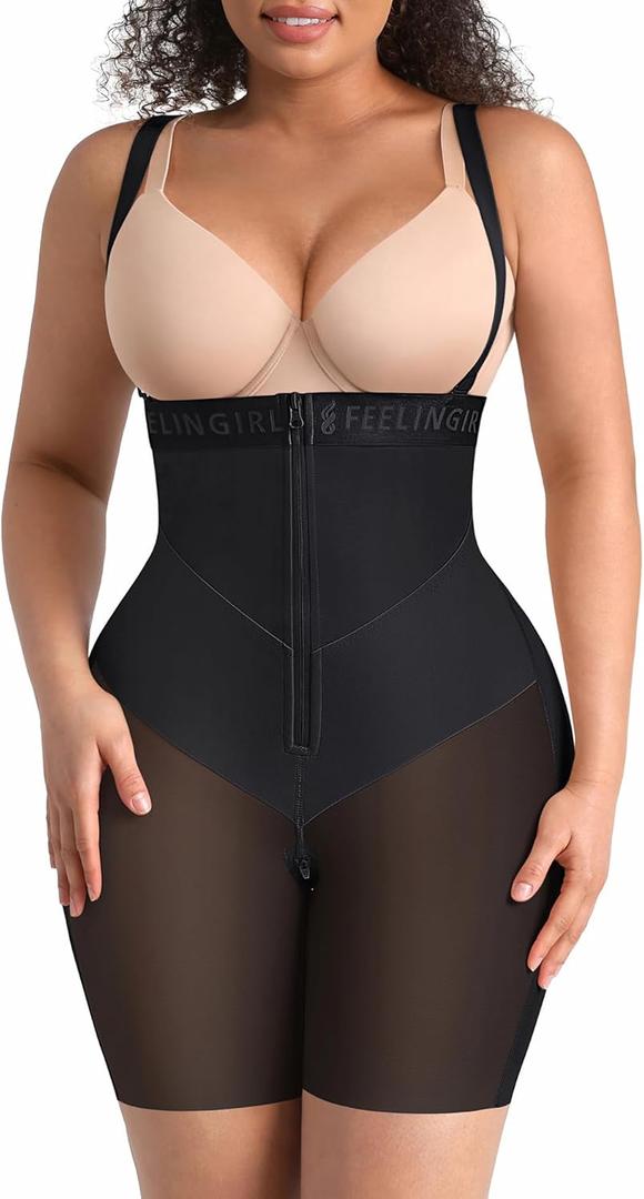 FeelinGirl Strapless Shapewear for Women Tummy Control Plus Size Butt Lifting Panties Postpartum Body Shaper (Large, Black)