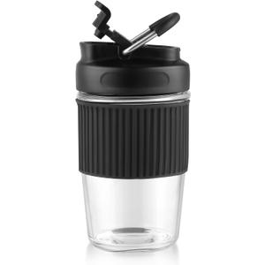 Sivaphe Reusable Glass Ice Hot Coffee Cup 16 oz, Portable Travel Mug with Spill-Proof Lid and Thermal Sleeve for Home Office Blue