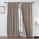 100% Blackout Curtains 90 inch Length 2 Panels Faux Linen Long Drapes for Bedroom Living Room Black Out Room Darkening Curtain Thermal Insulated Back Tab Rod Pocket(W52 x L90, Light Beige)