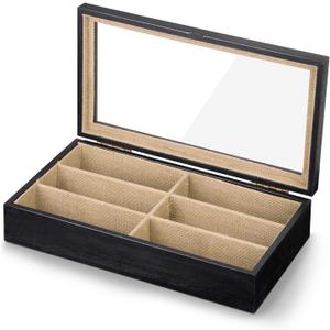 SRIWATANA Sunglasses Organizer Box, 6 Slot Eyeglasses Display Case Storage for Women Men, Gifts for Loved One, Weathered Black