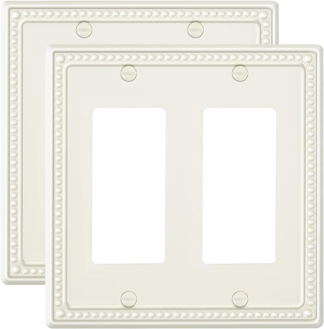 2-Pack Double Decorator Outlet Cover Plate, Light Almond Pearls Decorative Switch Plates Covers, Metal Wall Plates for Electrical Outlets, Receptacle, GFCI Outlet, Dimmer Switch