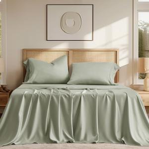 EVERGRACE Tencel Sheet Set Queen Size 4 PiecesSoft Cooling Bed Sheets for Hot Sleepers, Eucalyptus Lyocell Luxury Breathable Bedding Set, 1 Fitted Sheet, 1 Flat Sheet, 2 Shams, Sage Tea Green