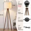 Buruis 60.6 Inch Walnut Wood Tripod Floor Lamp with Linen Drum Shade, Beige