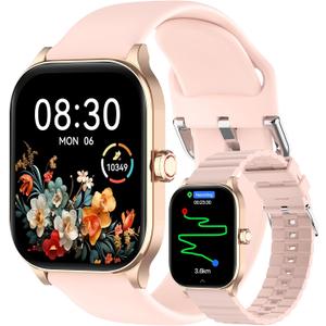Smart Watch with Built-in GPS, 1.96" HD Display, Answer/Make Calls, 100+ Sport Modes, Heart Rate/Sleep/SpO2 Monitor, Fitness Activity Tracker for Android and iPhone, for women men (Pink, 1.96")
