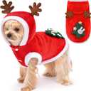 Dog Christmas Costume Funny Dog Christmas Outfit Cute Santa Hoodie for Small Medium Dogs with Reindeer Antler Hood for Cats Dogs Puppy Pets Holiday (S (Back: 9.8",Chest: 13.7"))