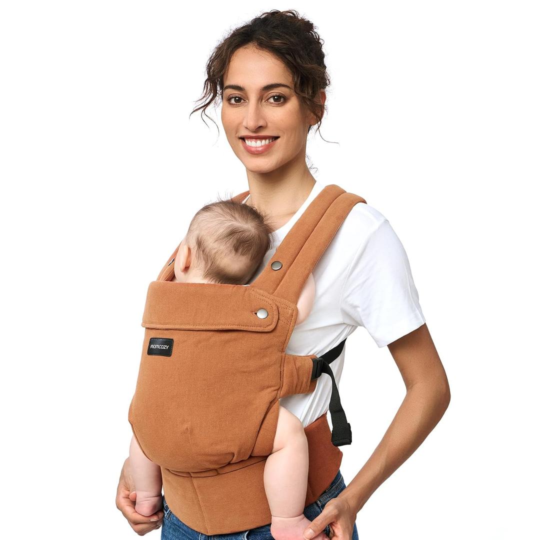 Momcozy Baby Carrier with Natural Cotton Linen, Built to Last, Ergonomic Design, 7-44lbs for Infant and Toddler, Lightweight and Comfortable, Hands-Free for Moms&Dads, Sepia 