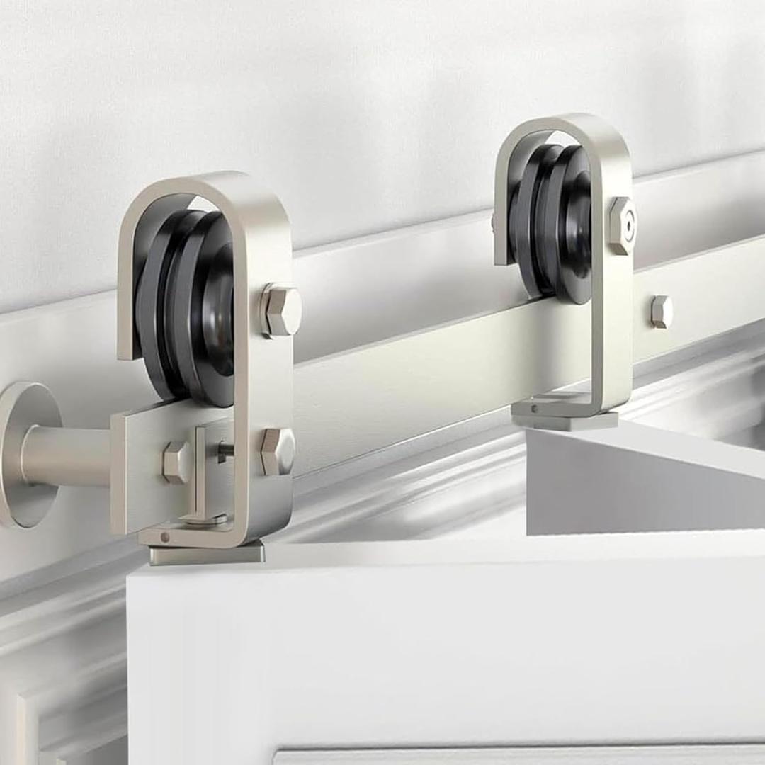 40'' Bi-Fold Sliding Barn Door Hardware Track Kit for Two 18'' Doors,Top Mount Installation,Heavy Duty Roller,Smoothly and Quietly - Brushed Nickel(Doors Not Included) 