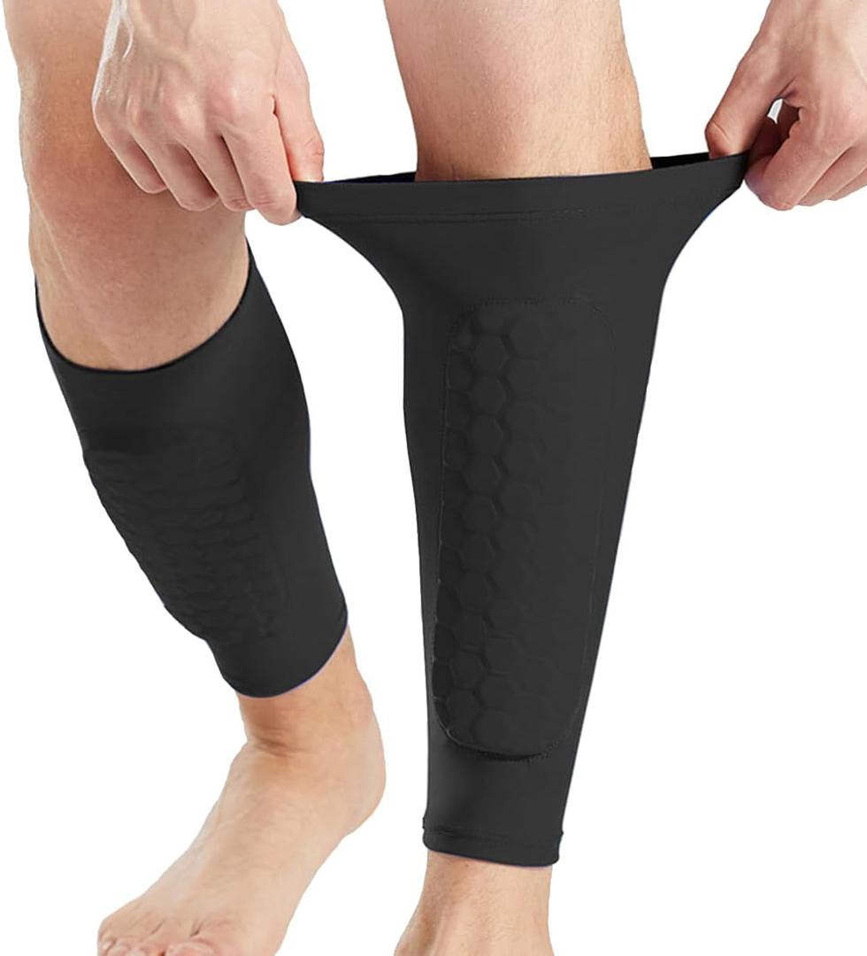 2 Pack Soccer Shin Guards Soccer Adult, Soccer Shin Guards for Kids Soccer Shin Pad with Honeycomb Pads, Shin Defender Shin Guard Sleeves, Ski Shin Guards Ski Shin Pads (Large, Black)