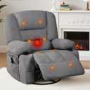 Oversized Wide Recliner Chair-Heat and Vibration Massage, 360 Swivel Rocker Chair for Adults, Chenille Fabric Manual Recliner with Cup Holders & Side Pocket for Living Room, Bedroom, Grey