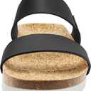 PIZZ ANNU Women's Slide Sandals Open Toe Two Strap Flat Sandals With Comfort Cork Footbed Slip-On Casual Summer Shoes, Black 10