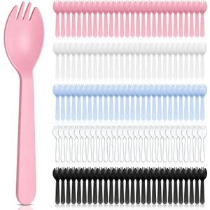 Teenyyou 1000 Pcs Mini Plastic Sporks 4.5 Inch 2-in-1 Utensils Disposable Tasting Spoon Fork Colorful Taster for Party, Catering, Dessert, Ice Cream, Cake, Appetizer, Wedding, To-go Meal, 5 Colors