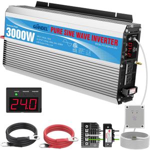 24V Pure Sine Wave Power Inverter 3000Watt DC 24V to AC120V ETL UL458 Listed with 30 Amps Hardwire Terminal Blocks and 30 Ft Wired Remote Contro for Truck