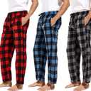 DG Hill 1Pack or 3Pack Mens PJ Pajama Pants Bottoms Fleece Lounge Pants Sleepwear Plaid PJs with Pockets Microfleece (X-Large, 3pack-blue/Gray/Red)