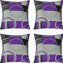 Abstract Swirls Pillow Covers 18x18 Pack of 4 Modern Purple Black Grey Throw Pillow Covers Geometry Circles Stripes Geometric Square Cushion Cases Curved Lines Texture Decorative Accent Pillow Cases (Multi 35)