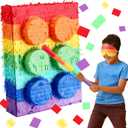 20 Inches Large Piata for Birthday Party with a Blindfold and Bat Piata Birthday Party Decorations for Kids Anniversary Game Supplies(Building Block)