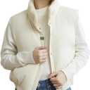 Women's Winter Outerwear Vests Crop Puffer Vest Lightweight Sleeveless Padded High Stand Collar Jacket (White, L)