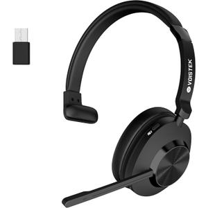 Voistek Wireless Headset with Mic for Work, Bluetooth Headset with Noise Cancelling Microphone for Call Center,USB Dongle, Clear Calls & Mic Mute for Work from Home/Office/PC/Laptop/Computer/Cellphone (Black)