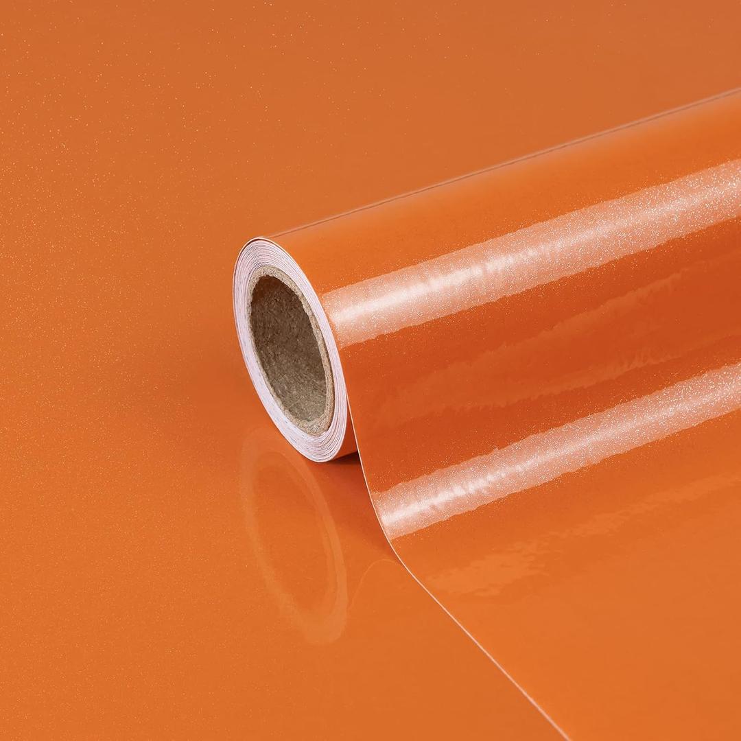 Orange Contact Paper 23.6"x196" Glossy Orange Peel and Stick Wallpaper for Kitchen Countertop/Cabinet Self Adhesive Waterproof Wall Paper Removable Decorative Vinyl