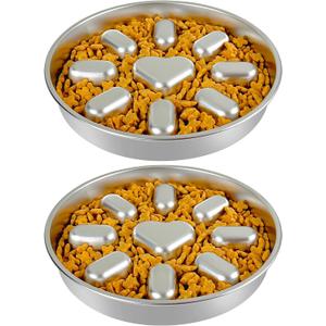 Slow Feeder Dog Bowls with Non-Slip Mat, Stainless Steel Metal Slow Feeder for Small & Medium Dogs, 2 Cups Pet Bowl for Slows Down Eating, Dishwasher Safe, Anti-Gulping Dog Bowl -2 Pack