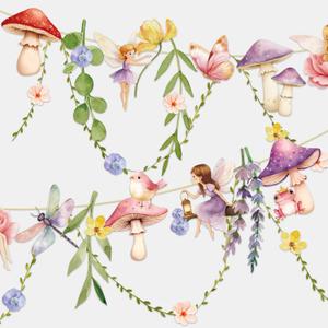 Fairy Party Banner, Fairy First Birthday Party Decorations, Mushroom Flower Banner for Baby Shower Garden First Fairies Tale Theme Girls Birthday Wedding Decor