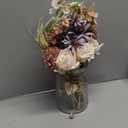 Silk Flowers with Vase, Artificial Flowers Arrangement with Glass Vase Faux Rose for Decoration Table Centerpiece (Rose Champagne)
