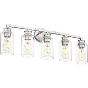 Emliviar 5-Light Brushed Nickel Vanity Light for Bathroom, Modern Vanity Sconce Over Mirror with Clear Glass Shade, YCE253B-5W BN