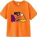 Halloween Shirts for Toddler Boys Girls Kids 2-8 Years, Unisex Pumpkin Ghost Bat Soft Cotton Short Sleeve Tee (Hey)