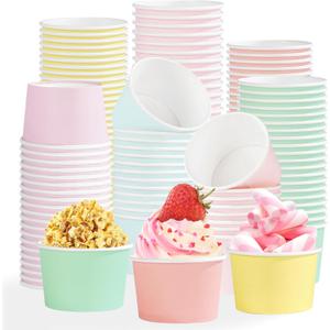 120Pcs Pastel Ice Cream Cups 12 oz Disposable Colored Theme Paper Dessert Snack Bowls Pastel Rainbow Yogurt Cup Containers for Food Soup Candies Baby Shower Birthday Spring Colorful Party Supplies