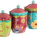 Tunisian Sunset 3-Piece Ceramic Canister Set  Colorful Floral Kitchen Storage Jars with Lids, Includes 104 oz., 72 oz., and 54 oz. Sizes for Flour, Sugar, Coffee & Dry Goods