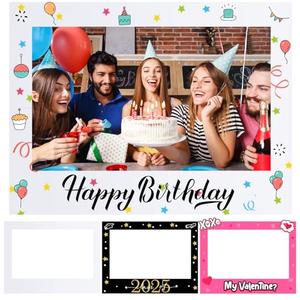 Beeveer 32 x 24 Inch Photo Booth Selfie Frame Prop Booth for Birthday Event Parties Large Blank DIY Cutout Props for Funny Decoration Christmas, Holiday Supplies