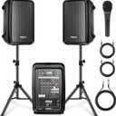 Pyle PA Speaker DJ Mixer Bundle - 300 W Portable Wireless Bluetooth Sound System w/ USB SD XLR 1/4" RCA Inputs - Dual Speaker, Mixer, Microphone, Stand, Cable - Home/Outdoor Party - PPHP28AMX,Black