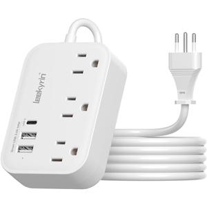 Italy Travel Plug Adapter, Type L Adapter for Travel with 3 Outlets 3 USB Ports (1 USB-C 3.4A), 3ft Wrapped Around Extension Cord, Power Adaptor for US to Italy Chile Rome Uruguay Milan Libya