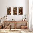 DuoBaorom African Masks Wall Decor Brown Yellow Ethnic Ancient Retro Artwork Tribal Painting for Bedroom 12x24inchx3pcs