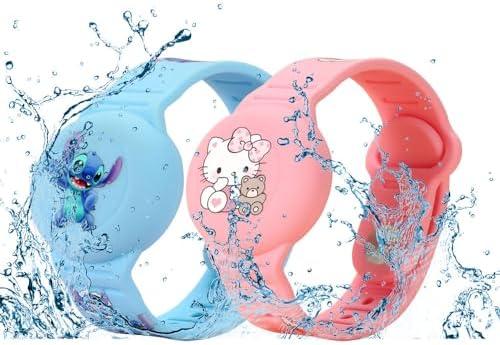 [2 Pack] Compatible for AirTag Kids Bracelet, Cute Kid Air Tag Wristband Adjustable Hidden Watch Band Air Tag Holder for Apple Air Tag, Soft Silicone Waterproof Air Tag Case for Kids (Cartoon)