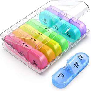 Pill Organizer 3 Times a Day, Daily Pill Box 7 Day, Weekly Cases Medicine Organizers to Hold Vitamins and Medication (Multicolor)