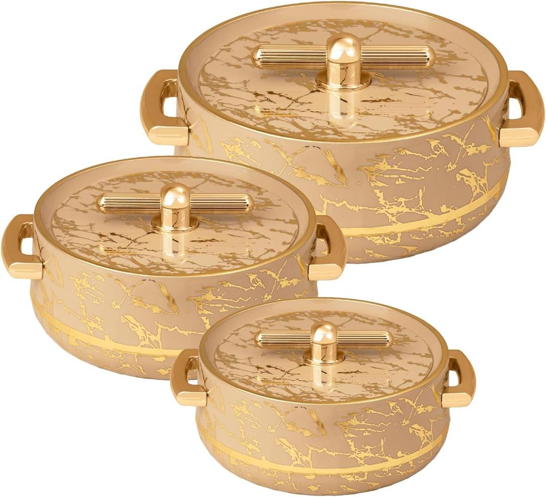 Casserole Inner Steel Casserole | P.U. Insulation | Chapati, Roti, Biryani | Keeps Food hot & Fresh Serve & Store Daily Use Kitchen Item Set of 3 (1700ml, 1200ml, 600ml) (Turkish Ivory)