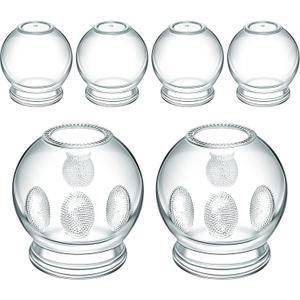 Nuanchu 6 Pieces Glass Fire Cupping Therapy Set Thick Chinese Acupoint Cupping Kit Professional Vacuum Glass Fire Jars with Finger Grips in 2 Sizes for Myofascial Massage Muscle Nerve Joint Pain