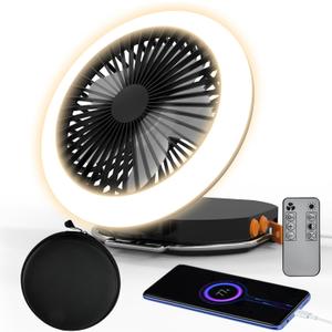 Camping Fan Light with Remote - 6000mAh x2 Rechargeable Battery, 24H Max Run Time, 2000LM, 3 Light Modes & Stepless Dimming, Ultra - Quiet, Includes Carry Bag