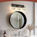 EDISHINE Bathroom Vanity Light Fixtures, 3-Light 20.47'' Crystal Bathroom Lighting Fixtures Over Mirror, Modern Wall Sconce for Powder Room, Bedroom, E26 Base, Black
