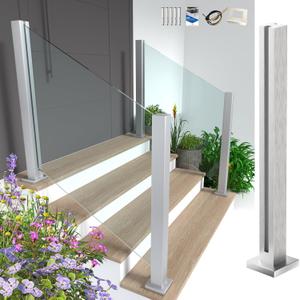 Glass Railing Post, 23.6"/304 Stainless Steel/Polished Glass Railing with T Spigot Slots&Base, Glass Railing System Clamp Bracket for Balustrade, Balcony, Stairs, Deck, Patio, 60cm (23.6" / 60 cm, Silver-Mid Post)