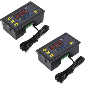 2pcs Digital Temperature Controller W3230 Digital LED Thermostat Switch with Waterproof Probe DC 24V Programmable Heating Cooling Electronic Thermostat Control -50 to 120