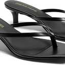 DREAM PAIRS Kitten Heels for Women Flip Flop Low Heels Square Open Toe Sandals Thong 1.96 Inch Heeled Sandals for Summer Vocation (7.5, Black)