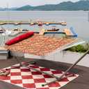 Lazy Daze Hammocks 12FT Quilted Fabric Hammock with Soft Pillow, Double 2 Person Tree Hammock with Spreader Bar for Outside Patio Poolside Backyard Beach, 450 lbs Capacity, Red Leaf, Floral Red