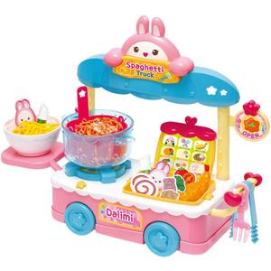 Spaghetti Truck, Food Store Play Set for Kids Toddlers Ages 3 Years and Up, Street Food Vendor, Includes Stove, Side Table, Utensils and Menu